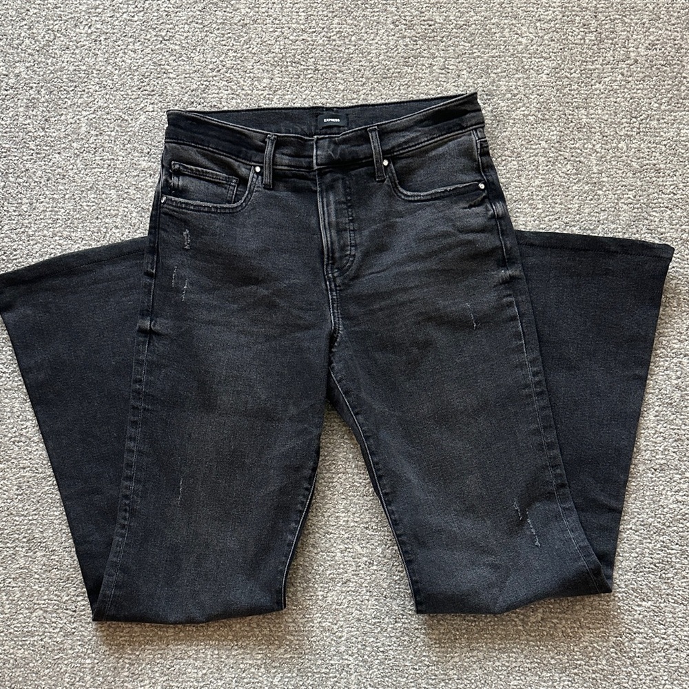 Express Women's mid rise, black Flare Jeans